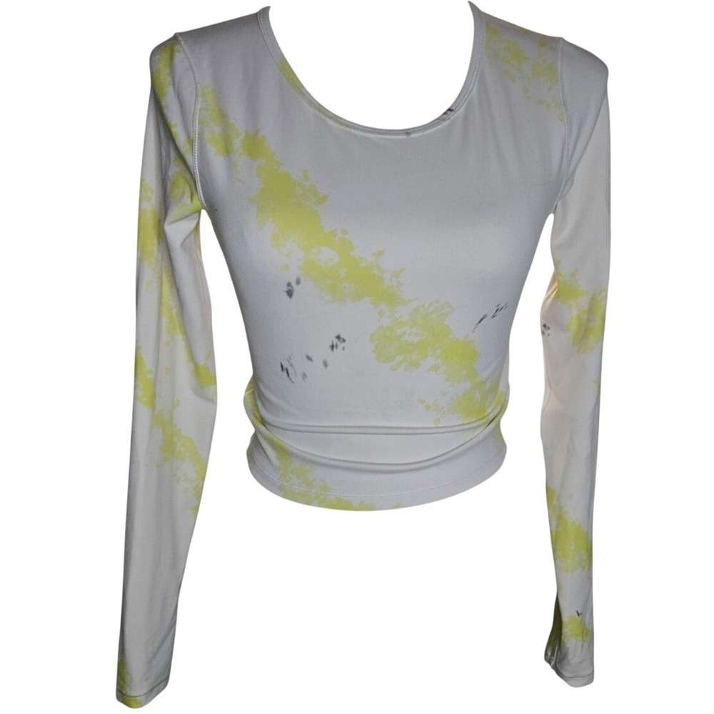 Lululemon Wunder Train White Yellow Abstract Print Long Sleeve Crop Top Size 4